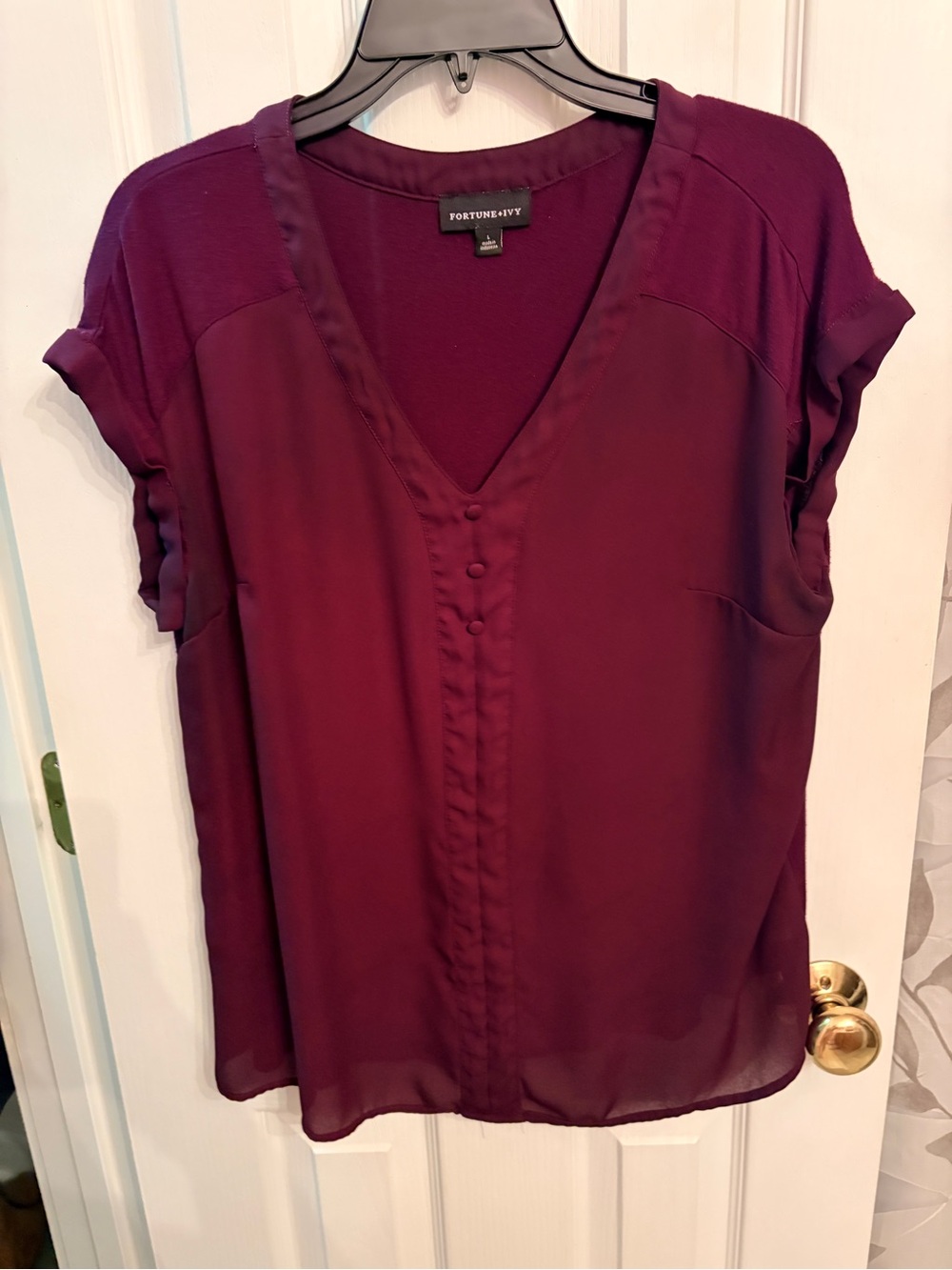 Women's Plum V-Neck Button Front Top